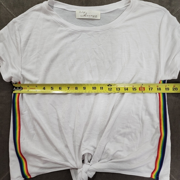 Vintage Havana White Tie-Front Top with Soft Rainbow Accent - Picture 8 of 9
